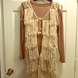 Cream Fringe Vest
